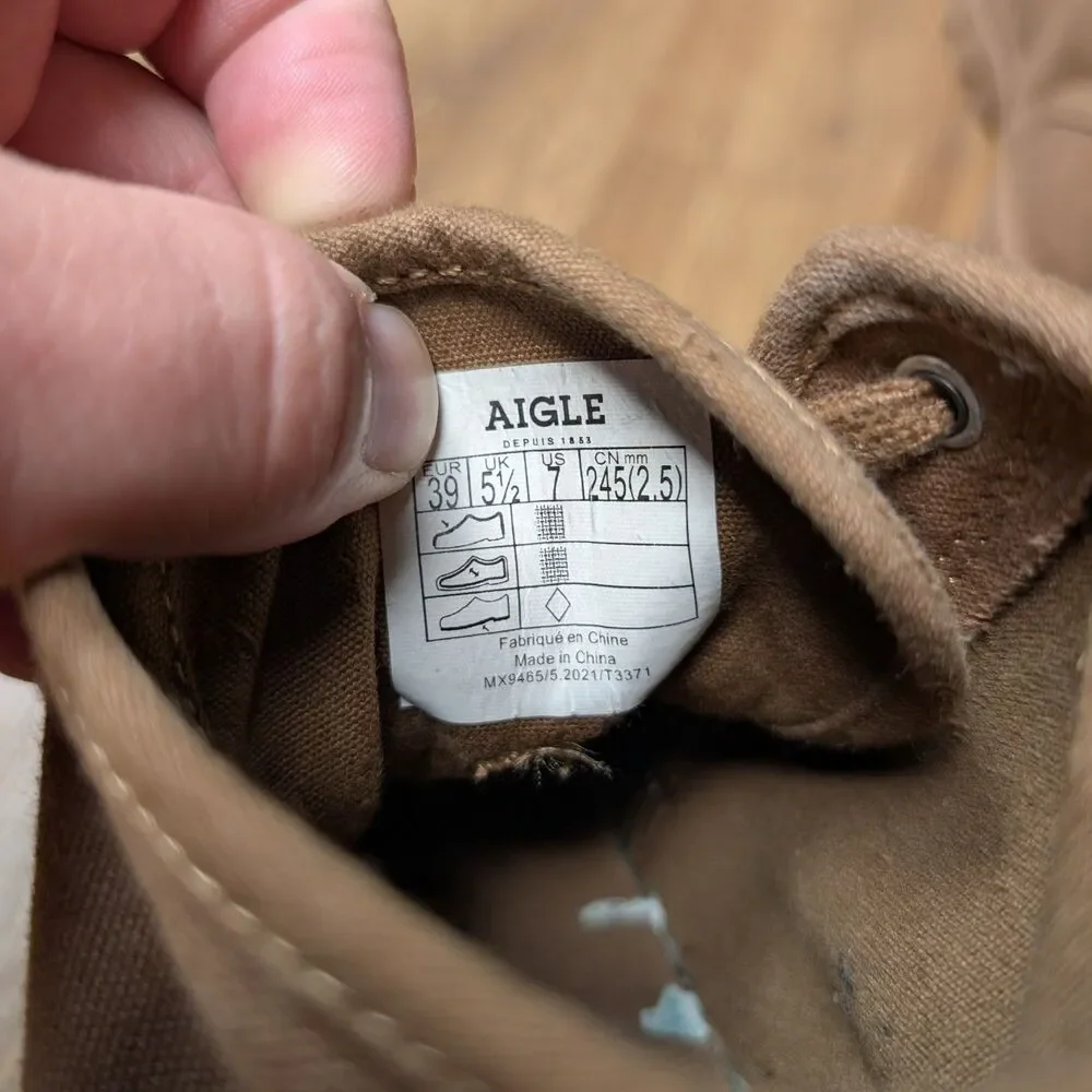 Aigle Tenere CVS Canvas Walking Boots Women's Size US 7 UK 5.5  EU 39 Tan Brown